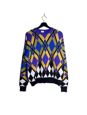 Versus Gianni Versace 90s Argyle Knit Sweater Coogi Style